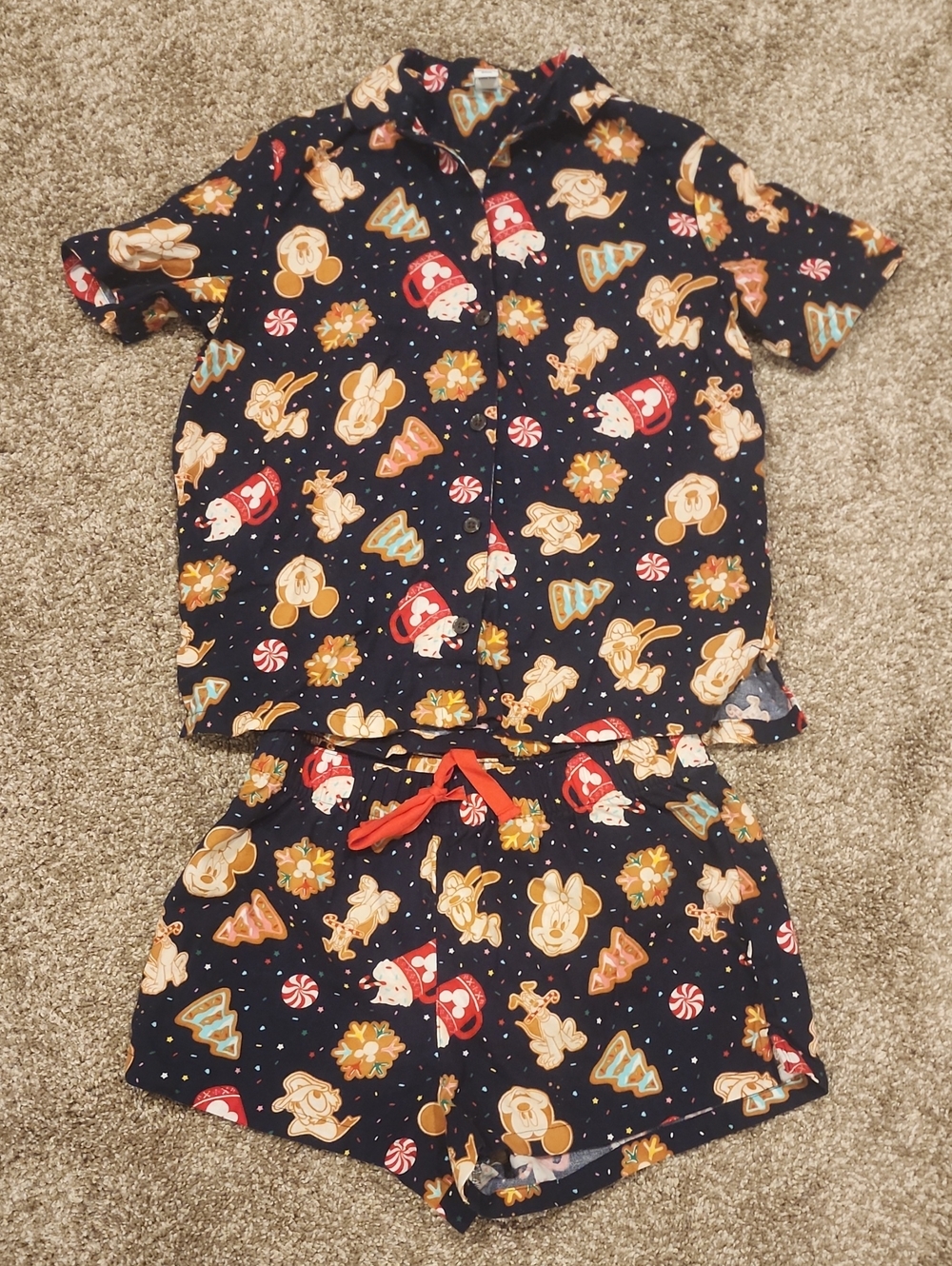 Old Navy Navy Blue Disney Holiday Print Pajama Set with Red Accents